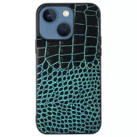 For iPhone 13 mini 5.4 inch Anti-scratch Genuine Cowhide Leather Phone Cover Crocodile Texture Inner PC + TPU Phone Shell Case - Green
