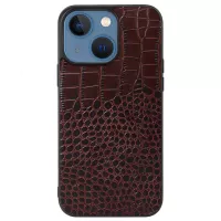 For iPhone 13 mini 5.4 inch Anti-scratch Genuine Cowhide Leather Phone Cover Crocodile Texture Inner PC + TPU Phone Shell Case - Coffee