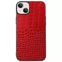 For iPhone 13 6.1 inch Crocodile Texture Genuine Leather Phone Case Coated PC + TPU Bottom Case - Red
