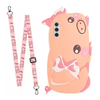 For Samsung Galaxy A13 5G Outer Cartoon Silicone Layer Anti-scratch Inner TPU Phone Case Cover with Shoulder Lanyard - Pig