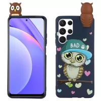 ABS 3D Doll Decor TPU Phone Cover Case for Samsung Galaxy S22 Ultra 5G Pattern Printing Cell Phone Accessory - Owl with Cap
