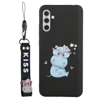 Flexible TPU Phone Cover for Samsung Galaxy A13 5G Cute Pattern Phone Case with Silicone Short Lanyard - Black