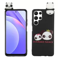 ABS 3D Doll Decor TPU Phone Cover Case for Samsung Galaxy S22 Ultra 5G Pattern Printing Cell Phone Accessory - Two Pandas