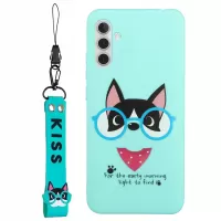 Flexible TPU Phone Cover for Samsung Galaxy A13 5G Cute Pattern Phone Case with Silicone Short Lanyard - Sky Blue