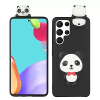 ABS 3D Doll Decor TPU Phone Cover Case for Samsung Galaxy S22 Ultra 5G Silicone Cute Tiles Design Cell Phone Accessory - Panda/Red