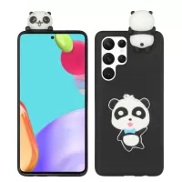 ABS 3D Doll Decor TPU Phone Cover Case for Samsung Galaxy S22 Ultra 5G Silicone Cute Tiles Design Cell Phone Accessory - Panda/Blue