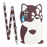 For Samsung Galaxy A13 5G Outer Cartoon Silicone Layer Anti-scratch Inner TPU Phone Case Cover with Shoulder Lanyard - Cat