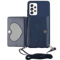 For Samsung Galaxy A33 5G PU Leather Stand Wallet Cover Soft TPU Phone Case with Shoulder Strap - Blue