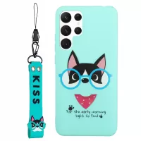 Flexible TPU Phone Cover for Samsung Galaxy S22 Ultra 5G, Pattern Printing Design Phone Case Accessory with Silicone Short Lanyard - Sky Blue