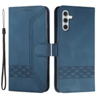 YX0010 Series For	Samsung Galaxy A13 5G Leather Phone Case Stand Wallet Shockproof Rhombus and Lines Imprinting Phone Shell - Blue