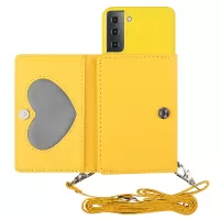 For Samsung Galaxy S22+ 5G Soft TPU Bottom Case + PU Leather Wallet Foldable Stand Cover with Shoulder Strap - Yellow