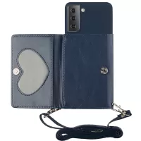 For Samsung Galaxy S22+ 5G Soft TPU Bottom Case + PU Leather Wallet Foldable Stand Cover with Shoulder Strap - Blue