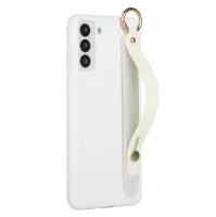 For Samsung Galaxy S22+ 5G Hand Strap Design Solid Color Soft TPU Phone Case Cover with Kickstand - White