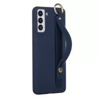 For Samsung Galaxy S22+ 5G Hand Strap Design Solid Color Soft TPU Phone Case Cover with Kickstand - Navy Blue