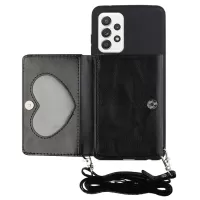 For Samsung Galaxy A33 5G PU Leather Stand Wallet Cover Soft TPU Phone Case with Shoulder Strap - Black
