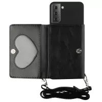 For Samsung Galaxy S22+ 5G Soft TPU Bottom Case + PU Leather Wallet Foldable Stand Cover with Shoulder Strap - Black