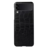 For Samsung Galaxy Z Flip3 5G 2-Piece Flip Phone Case Crocodile Texture Genuine Leather Coated Hybrid Phone Cover Accessory - Black