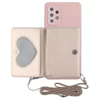 For Samsung Galaxy A33 5G PU Leather Stand Wallet Cover Soft TPU Phone Case with Shoulder Strap - Pink