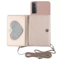 For Samsung Galaxy S22+ 5G Soft TPU Bottom Case + PU Leather Wallet Foldable Stand Cover with Shoulder Strap - Pink