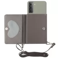 For Samsung Galaxy S22+ 5G Soft TPU Bottom Case + PU Leather Wallet Foldable Stand Cover with Shoulder Strap - Grey