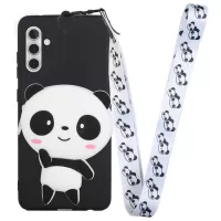 For Samsung Galaxy A13 5G Cartoon Animal Wallet Design TPU + Silicone Cover Anti-drop Hybrid Phone Case with Long Lanyard - White/Panda