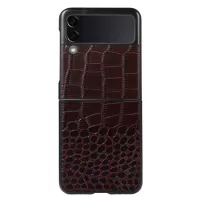 For Samsung Galaxy Z Flip3 5G 2-Piece Flip Phone Case Crocodile Texture Genuine Leather Coated Hybrid Phone Cover Accessory - Brown