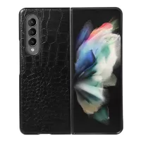 For Samsung Galaxy Z Fold3 5G Crocodile Texture Genuine Leather 180-Degree Folding Phone Case Coated PC+TPU Inner Cover Phone Accessory - Black