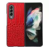 For Samsung Galaxy Z Fold3 5G Crocodile Texture Genuine Leather 180-Degree Folding Phone Case Coated PC+TPU Inner Cover Phone Accessory - Red