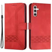 YX0010 Series For	Samsung Galaxy A13 5G Leather Phone Case Stand Wallet Shockproof Rhombus and Lines Imprinting Phone Shell - Red