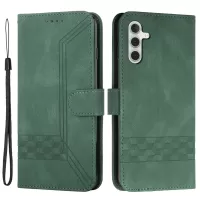 YX0010 Series For	Samsung Galaxy A13 5G Leather Phone Case Stand Wallet Shockproof Rhombus and Lines Imprinting Phone Shell - Green