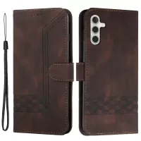 YX0010 Series For	Samsung Galaxy A13 5G Leather Phone Case Stand Wallet Shockproof Rhombus and Lines Imprinting Phone Shell - Brown
