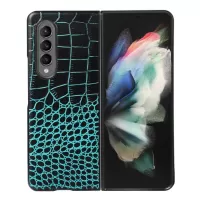 For Samsung Galaxy Z Fold3 5G Crocodile Texture Genuine Leather 180-Degree Folding Phone Case Coated PC+TPU Inner Cover Phone Accessory - Green