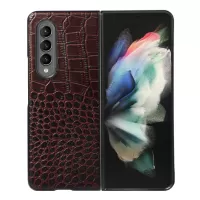 For Samsung Galaxy Z Fold3 5G Crocodile Texture Genuine Leather 180-Degree Folding Phone Case Coated PC+TPU Inner Cover Phone Accessory - Brown