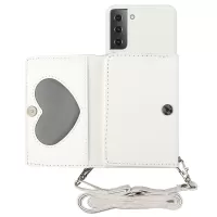 For Samsung Galaxy S22+ 5G Soft TPU Bottom Case + PU Leather Wallet Foldable Stand Cover with Shoulder Strap - White
