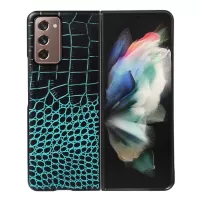 For Samsung Galaxy Z Fold2 5G 180-Degree Folding Crocodile Texture Genuine Leather Phone Case Coated PC+TPU Phone Case Accessory - Green