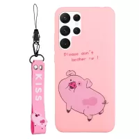 Flexible TPU Phone Cover for Samsung Galaxy S22 Ultra 5G, Pattern Printing Design Phone Case Accessory with Silicone Short Lanyard - Deep Pink