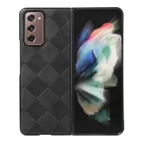 For Samsung Galaxy Z Fold2 5G PC+TPU Hybrid Phone Case Coated with Grid Texture PU Leather Phone Accessory - Black