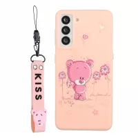 For Samsung Galaxy S22+ 5G Cartoon Pattern Design Flexible TPU Cover Anti-drop Phone Case with Silicone Short Lanyard - Light Pink