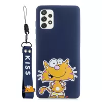 For Samsung Galaxy A53 5G Cute Cartoon Pattern Soft TPU Phone Cover Case with Silicone Short Lanyard - Blue