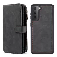 MEGSHI 007 Series for Samsung Galaxy S22+ 5G, Magnetic Closure Shockproof Anti-scratch 2-in-1 Detachable Magnetic Multi-function Wallet PU Leather Phone Case Shell - Black