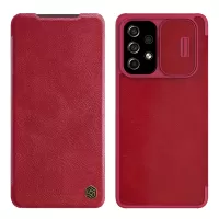 NILLKIN Qin Series Sliding Camera Cover PU Leather Case for Samsung Galaxy A53 5G, Card Holder Folio Flip Shell - Red