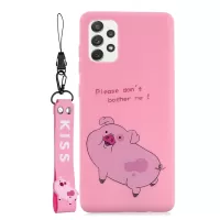 For Samsung Galaxy A53 5G Cute Cartoon Pattern Soft TPU Phone Cover Case with Silicone Short Lanyard - Deep Pink
