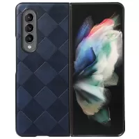Grid Texture Phone Case for Samsung Galaxy Z Fold3 5G, PU Leather Coated PC + TPU Hybrid Cover Shell - Blue