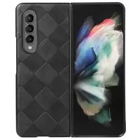 Grid Texture Phone Case for Samsung Galaxy Z Fold3 5G, PU Leather Coated PC + TPU Hybrid Cover Shell - Black