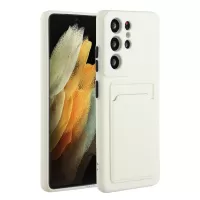 For Samsung Galaxy S22 Ultra 5G Soft TPU Anti-Scratch Camera Protection Cover with Card Holder - White