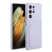 For Samsung Galaxy S22 Ultra 5G Soft TPU Anti-Scratch Camera Protection Cover with Card Holder - Light Purple