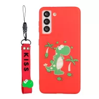 For Samsung Galaxy S22+ 5G Cartoon Pattern Design Flexible TPU Cover Anti-drop Phone Case with Silicone Short Lanyard - Red