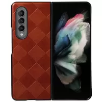 Grid Texture Phone Case for Samsung Galaxy Z Fold3 5G, PU Leather Coated PC + TPU Hybrid Cover Shell - Brown