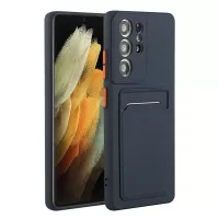For Samsung Galaxy S22 Ultra 5G Soft TPU Anti-Scratch Camera Protection Cover with Card Holder - Dark Blue