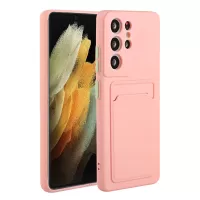 For Samsung Galaxy S22 Ultra 5G Soft TPU Anti-Scratch Camera Protection Cover with Card Holder - Pink